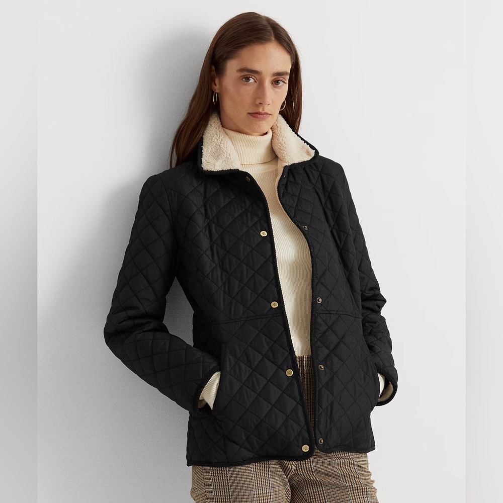 Ralph Lauren Quilted Black Jacket with Sherpa Collar